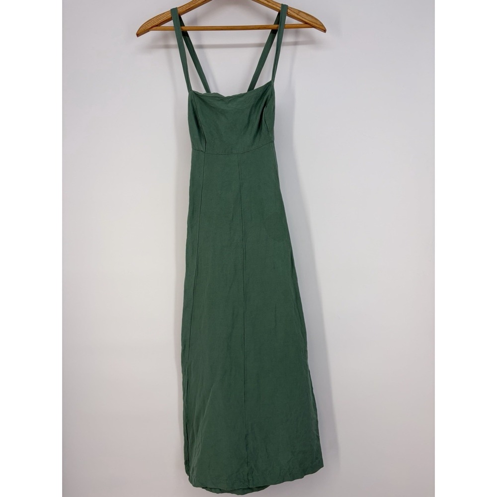 Madewell Tie-Back Midi Cami Dress 00 Boho Lagenlook Green Linen Blend Fairy Scan - Picture 5 of 16